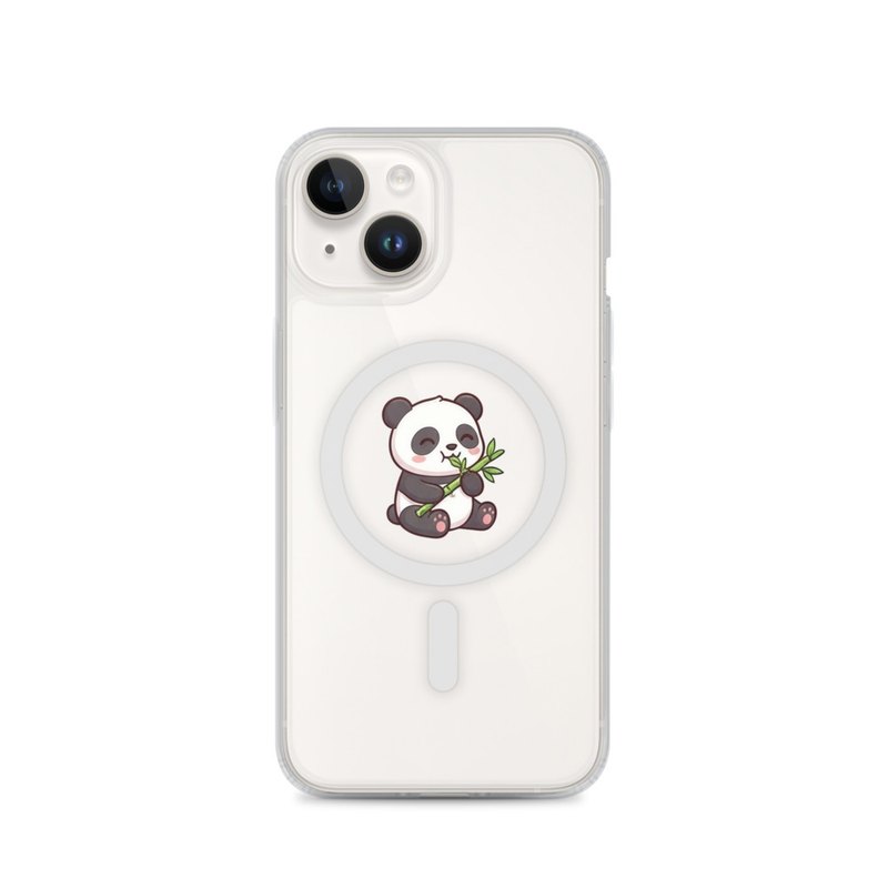 Panda with Bamboo iPhone 14, 15, 16 and 17 case, MagSafe clear phone case, cozy pastel phone cover, tea lover gift, café accessory