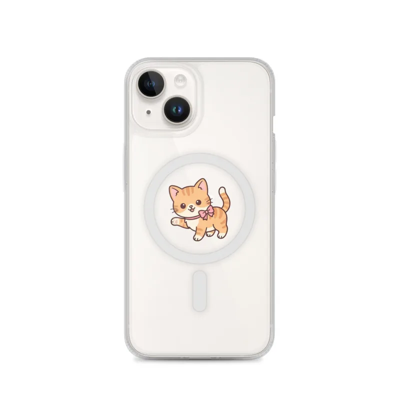 Ginger Cat With A Bow MagSafe Clear Phone Case, iPhone 14, 15, 16 and 17 case, kawaii animal, cat lover gift, transparent background