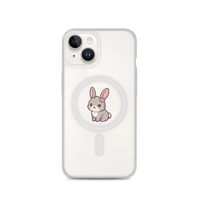 Grey Bunny iPhone 14, 15, 16 and 17 case, MagSafe clear phone cover, farmyard style, countryside gift, farmers’ market accessory