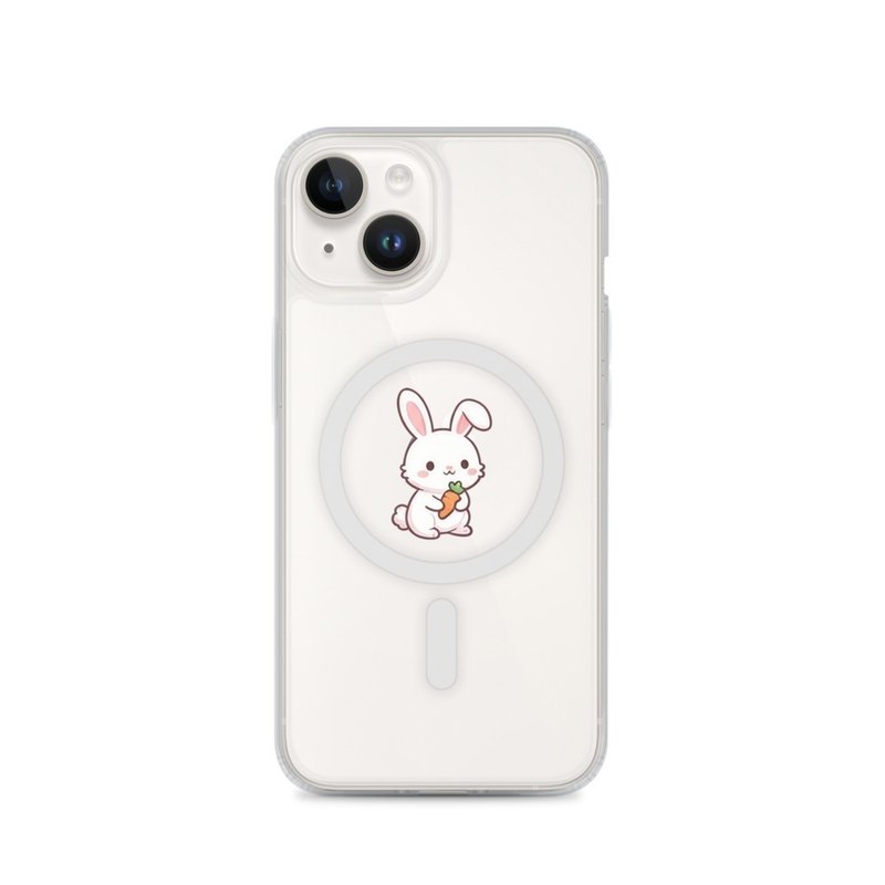 Bunny with Carrot iPhone 14, 15, 16 and 17 MagSafe clear phone case, cute bunny phone case, carrot phone case, storybook gift