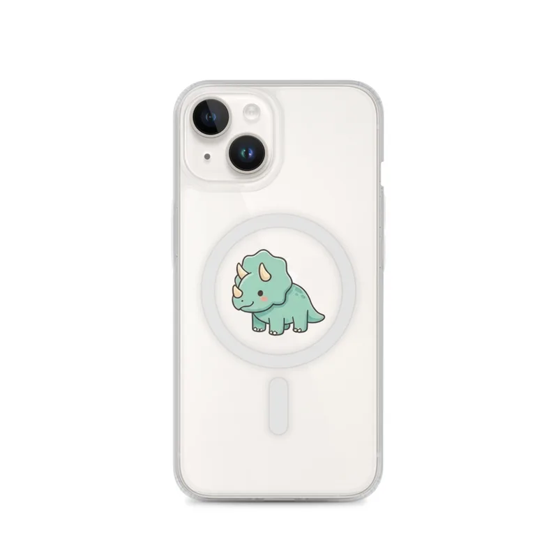 Triceratops MagSafe Clear Phone Case, iPhone 14, 15, 16 and 17 case, kawaii dinosaur, kids room decor, gift for dino fans