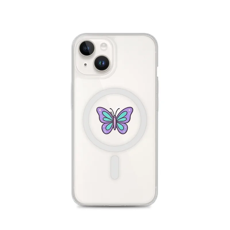Violet And Mint Butterfly MagSafe Clear Phone Case, iPhone 14, 15, 16 and 17 case, y2k butterfly, gift for y2k fans