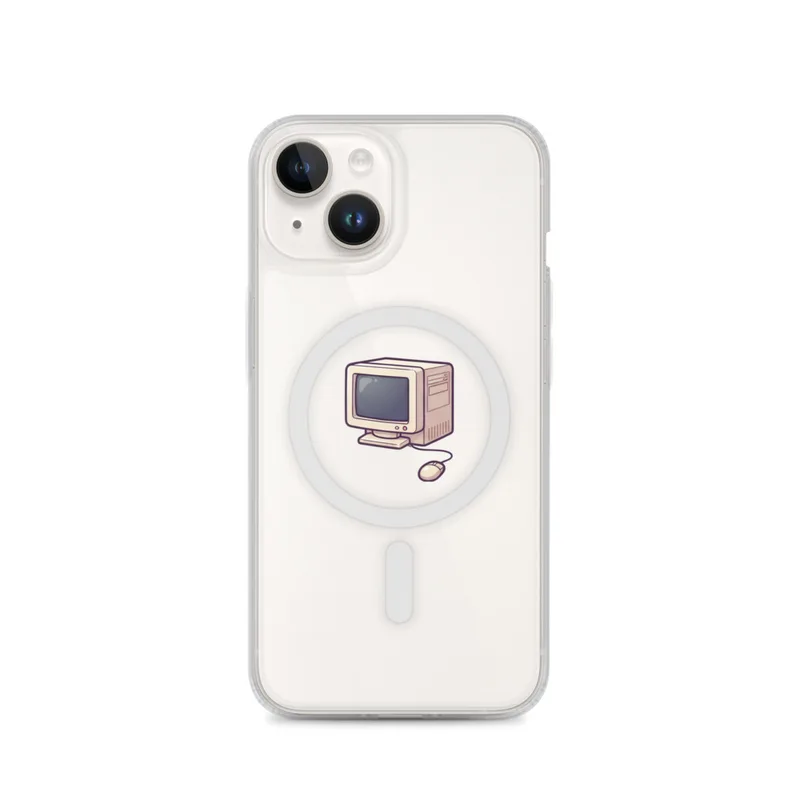 Retro PC With A Mouse MagSafe Clear Phone Case, iPhone 14, 15, 16 and 17 case, y2k icon, room decor, gift for y2k fans