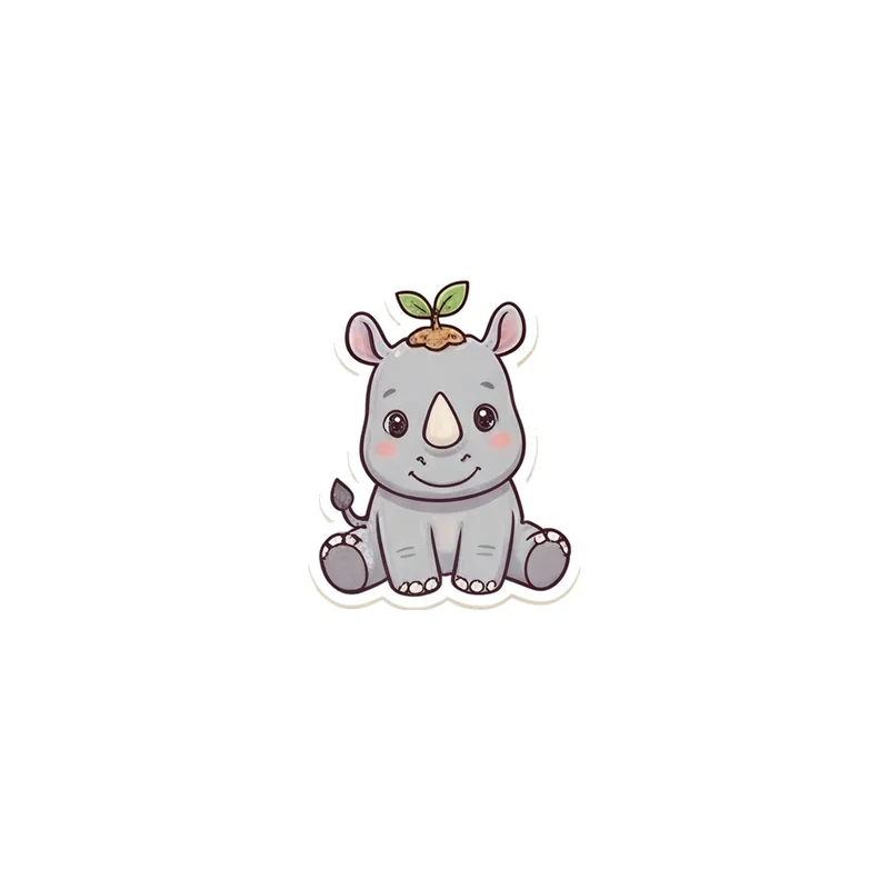 Baby Rhino With A Sprout Fridge Magnet, kawaii safari animal, kids room decor, gift for rhino lovers