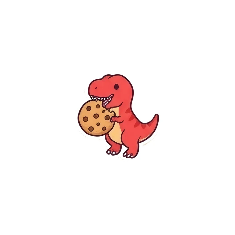 T-Rex With A Cookie Fridge Magnet, cute dessert art, kitchen decor, gift for dessert lovers