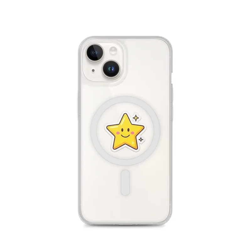 Smiling Yellow Star MagSafe Clear Phone Case, iPhone 14, 15, 16 and 17 case, y2k icon, room decor, gift for y2k fans