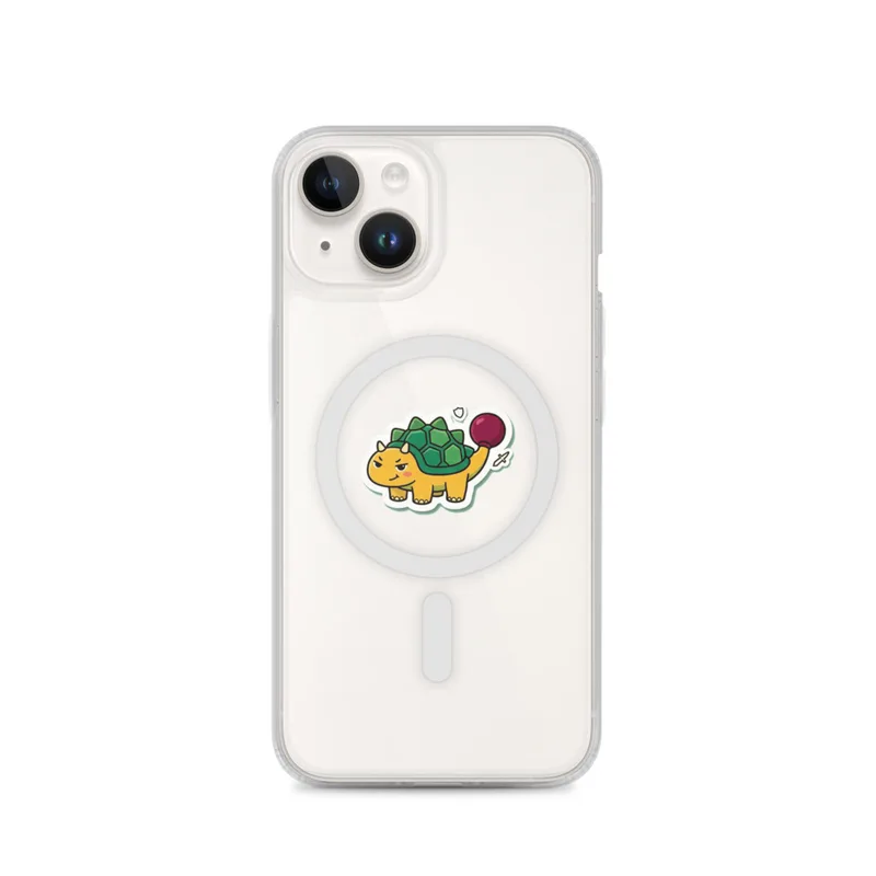 Grumpy Ankylosaurus With A Balloon MagSafe Clear Phone Case, iPhone 14, 15, 16 and 17 case, funny dinosaur, gift for dino fans