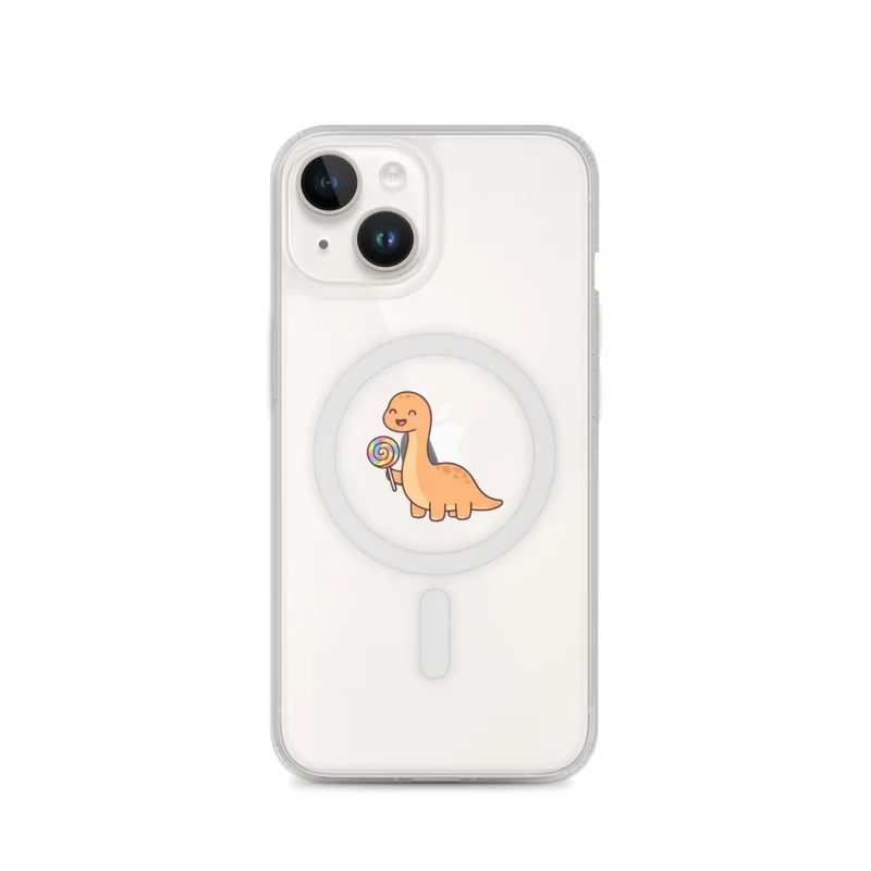 Dino With A Lollipop MagSafe Clear Phone Case, iPhone 14, 15, 16 and 17 case, cute dessert art, kitchen decor, gift for dessert lovers