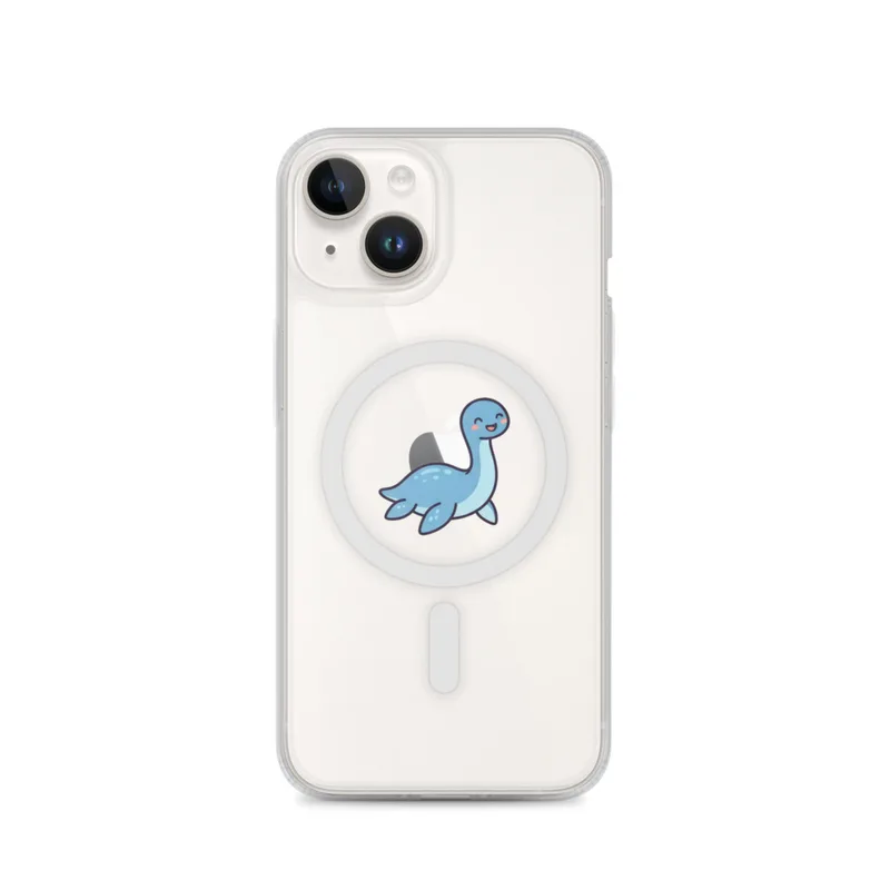 Blue Plesiosaur MagSafe Clear Phone Case, iPhone 14, 15, 16 and 17 case, cute sea creature, kids room decor, gift for ocean lovers