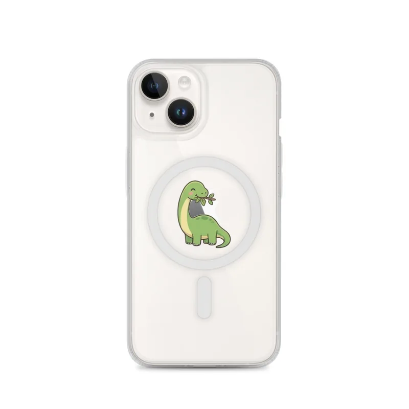 Brachiosaurus With A Leafy Branch MagSafe Clear Phone Case, iPhone 14, 15, 16 and 17 case, kawaii dinosaur, kids room decor, gift for dino fans