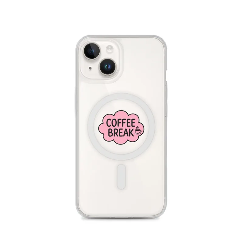 Coffee Break In Pink MagSafe Clear Phone Case, iPhone 14, 15, 16 and 17 case, funny work meme, office decor, gift for coworkers