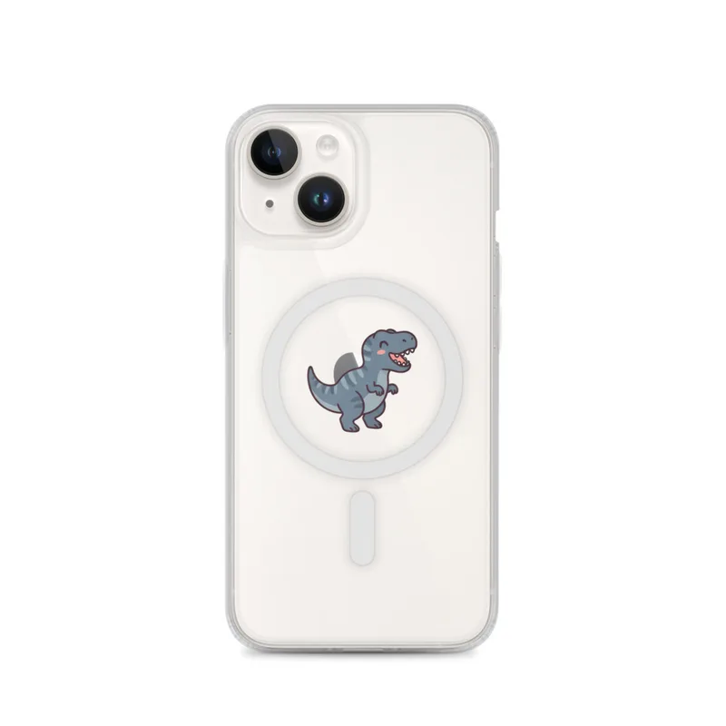Grey T-Rex MagSafe Clear Phone Case, iPhone 14, 15, 16 and 17 case, kawaii dinosaur, kids room decor, gift for dino fans