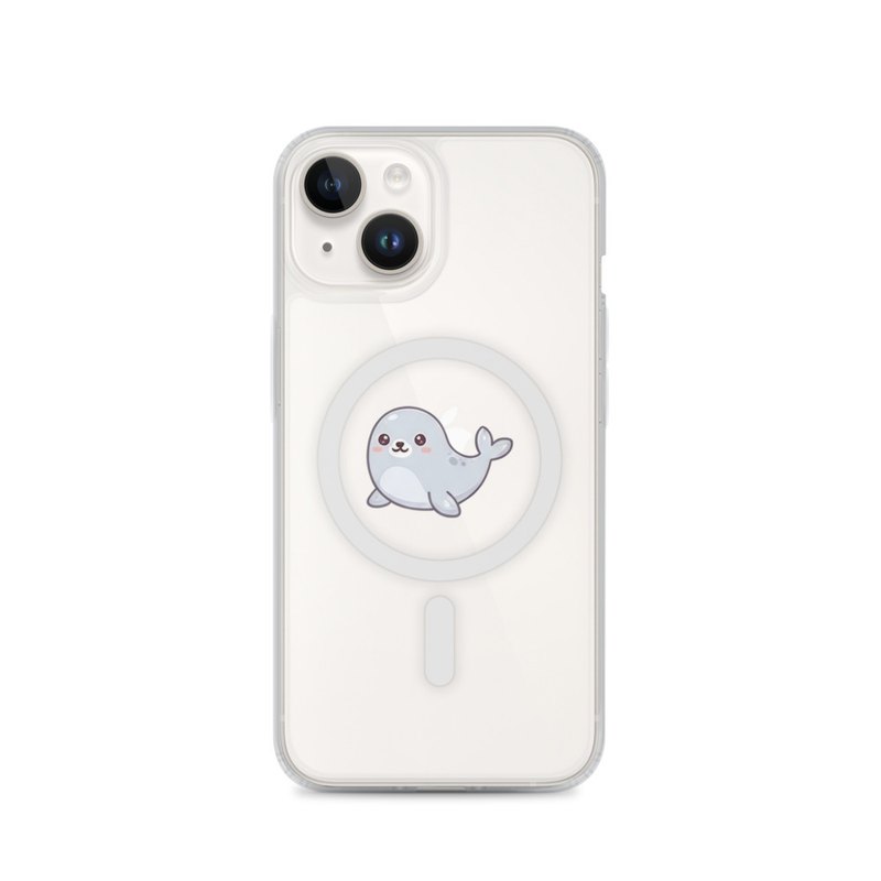 Baby Seal iPhone 14, 15, 16 and 17 case, MagSafe clear phone cover, ocean animal design, beach accessory, seal lover gift