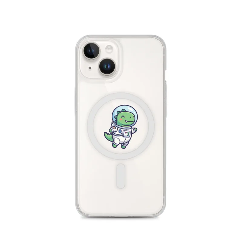 Astronaut Dino MagSafe Clear Phone Case, iPhone 14, 15, 16 and 17 case, kawaii dinosaur, kids room decor, gift for dino fans