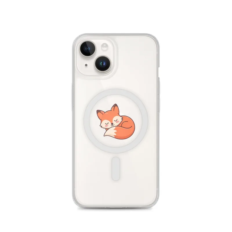 Sleeping Fox MagSafe Clear Phone Case, iPhone 14, 15, 16 and 17 case, kawaii animal art, pastel chibi cover, cute gift