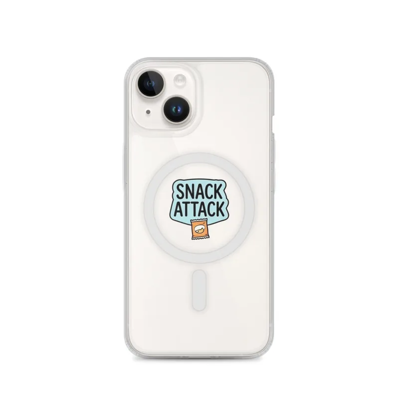 Snack Attack In Blue MagSafe Clear Phone Case, iPhone 14, 15, 16 and 17 case, funny food meme, kitchen decor, gift for snack lovers