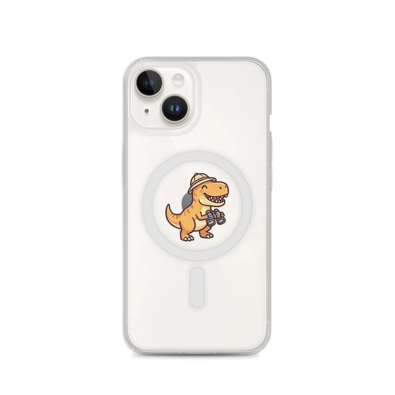 Explorer T-Rex MagSafe Clear Phone Case, iPhone 14, 15, 16 and 17 case, kawaii dinosaur, kids room decor, gift for dino fans