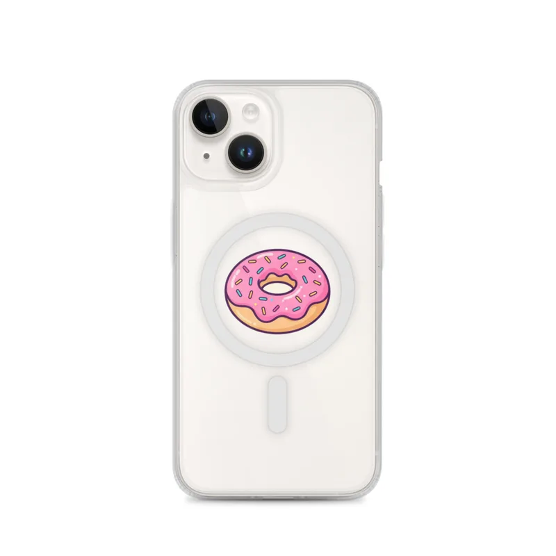 Pink Sprinkle Donut MagSafe Clear Phone Case, iPhone 14, 15, 16 and 17 case, cute dessert art, kitchen decor, gift for dessert lovers