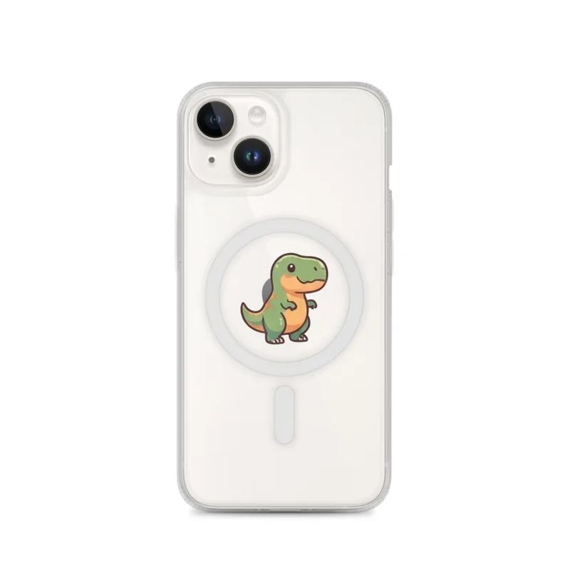 Green T-Rex MagSafe Clear Phone Case, iPhone 14, 15, 16 and 17 case, kawaii dinosaur, kids room decor, gift for dino fans