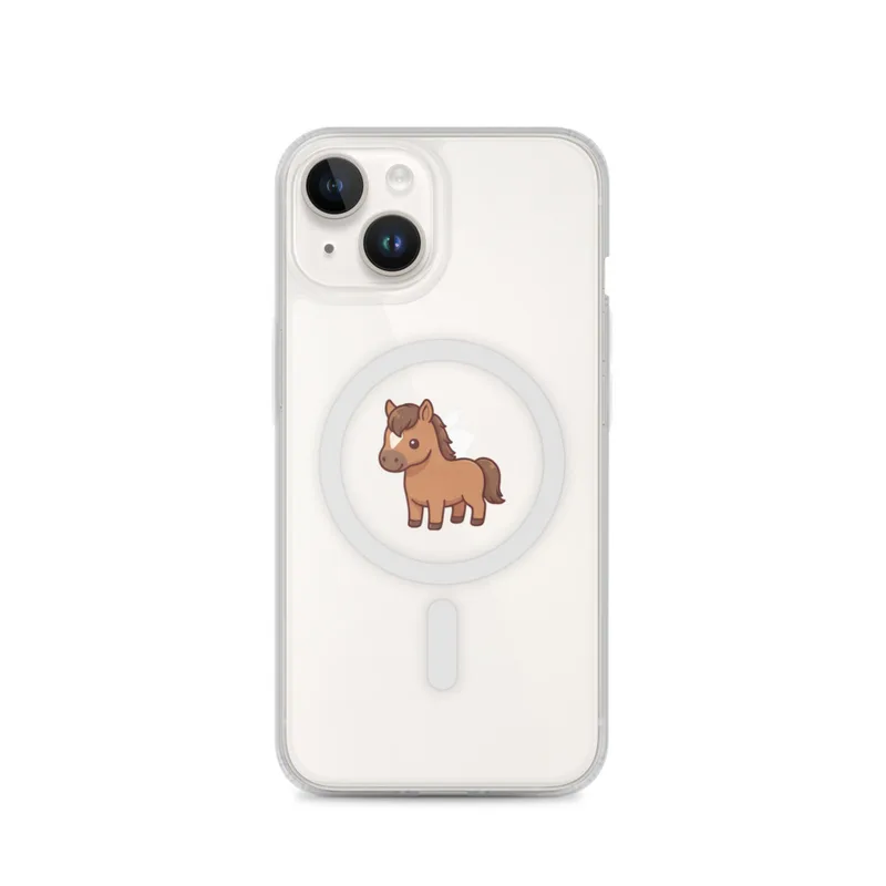 Brown Pony MagSafe Clear Phone Case, iPhone 14, 15, 16 and 17 case, kawaii animal art, pastel cartoon gift idea
