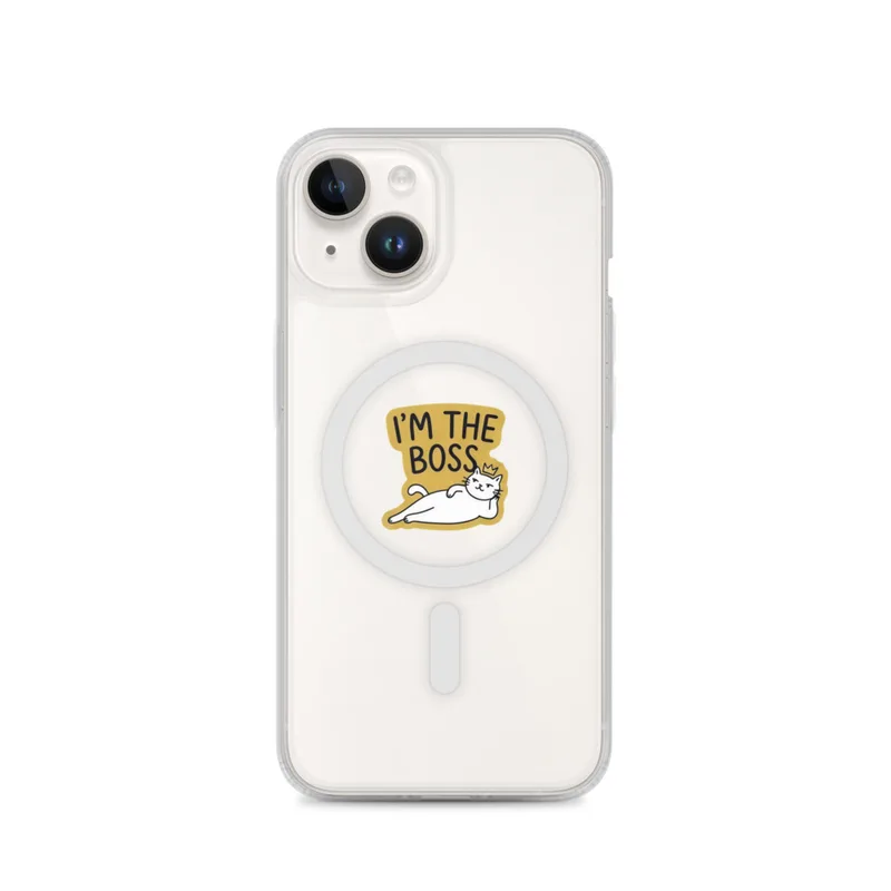 I'm The Boss MagSafe Clear Phone Case, iPhone 14, 15, 16 and 17 case, funny cat meme, cat lover decor, gift for cat people