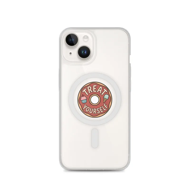 Treat Yourself Donut MagSafe Clear Phone Case, iPhone 14, 15, 16 and 17 case, cute dessert art, kitchen decor, gift for dessert lovers