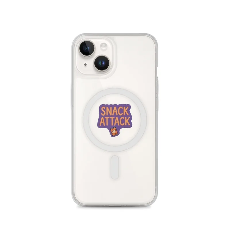 Snack Attack MagSafe Clear Phone Case, iPhone 14, 15, 16 and 17 case, funny food meme, gift for snack lovers