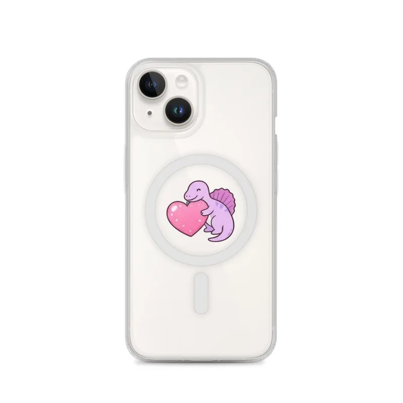 Spinosaurus With A Heart MagSafe Clear Phone Case, iPhone 14, 15, 16 and 17 case, cute dessert art, kitchen decor, gift for dessert lovers