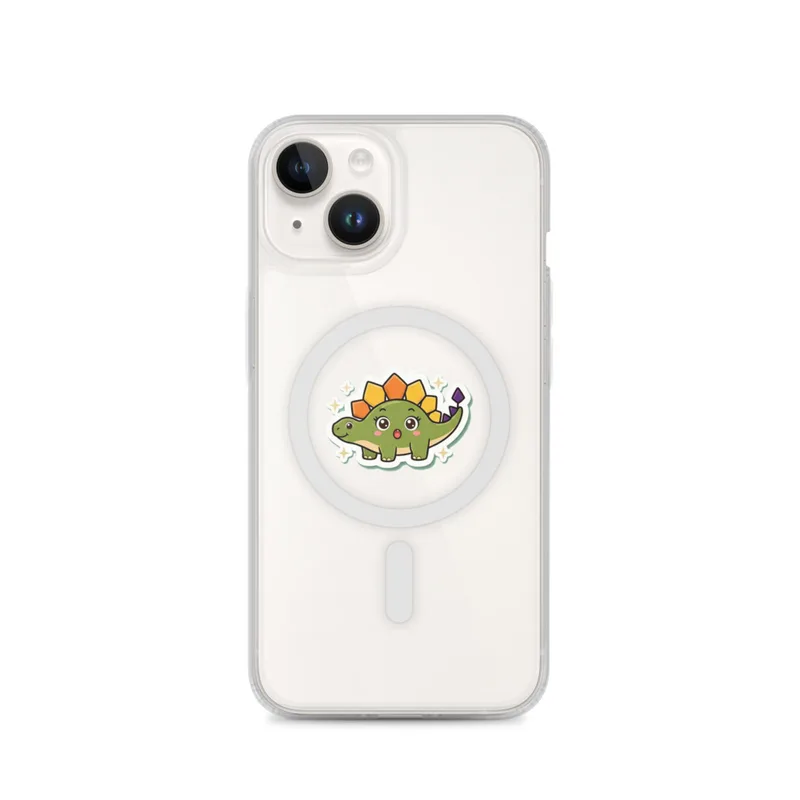 Wide-Eyed Stegosaurus MagSafe Clear Phone Case, iPhone 14, 15, 16 and 17 case, cute dinosaur, gift for dino fans