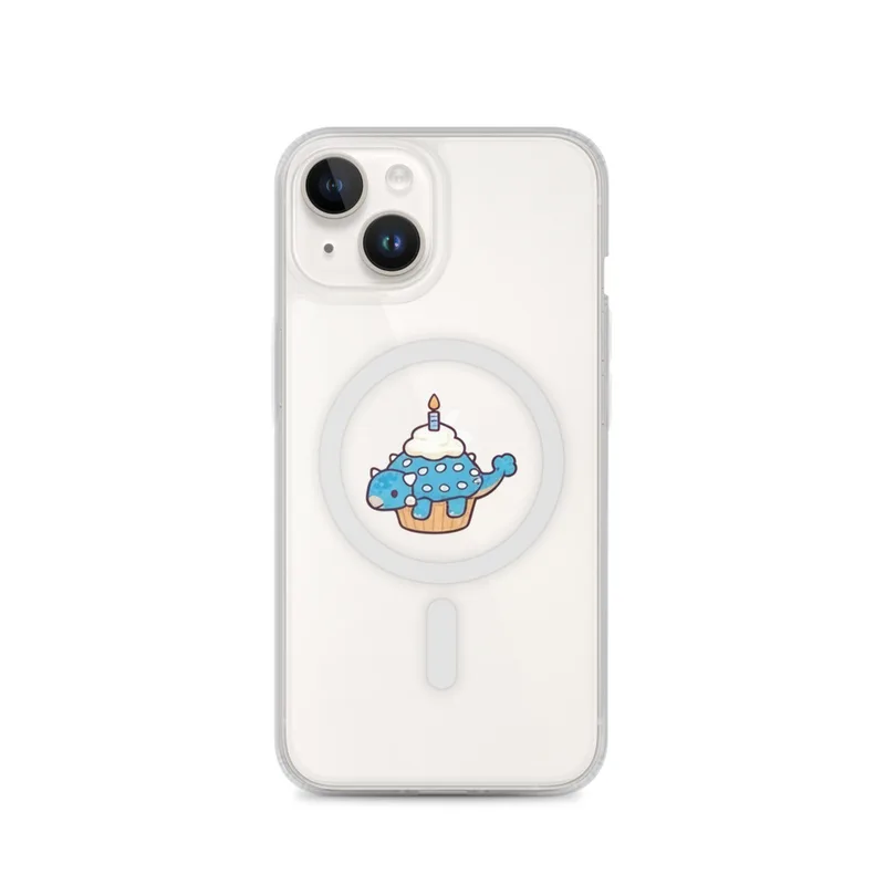 Dino Cupcake MagSafe Clear Phone Case, iPhone 14, 15, 16 and 17 case, cute dessert art, kitchen decor, gift for dessert lovers