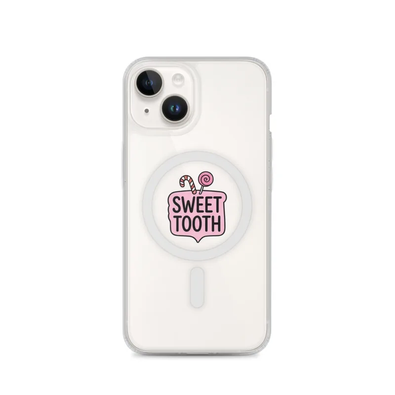 Sweet Tooth MagSafe Clear Phone Case, iPhone 14, 15, 16 and 17 case, funny food meme, kitchen decor, gift for snack lovers