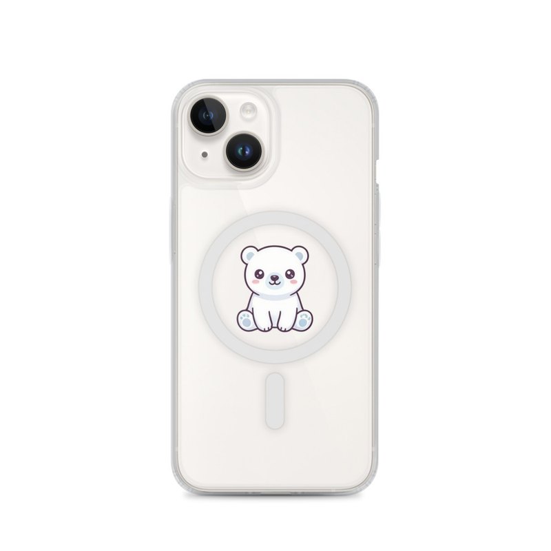 Polar Bear Cub iPhone 14, 15, 16 and 17 case, MagSafe clear phone case, frosty winter phone cover, gift for polar bear lovers