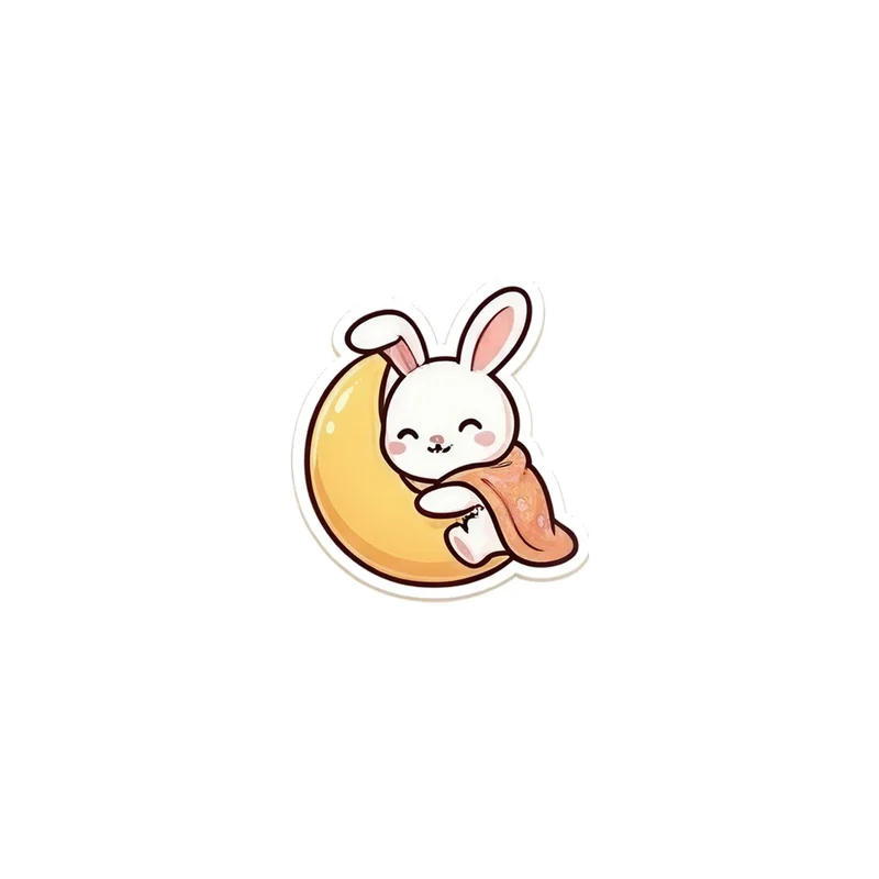 Moon Bunny In An Orange Blanket Fridge Magnet, sleeping kawaii rabbit, nursery decor, baby shower gift