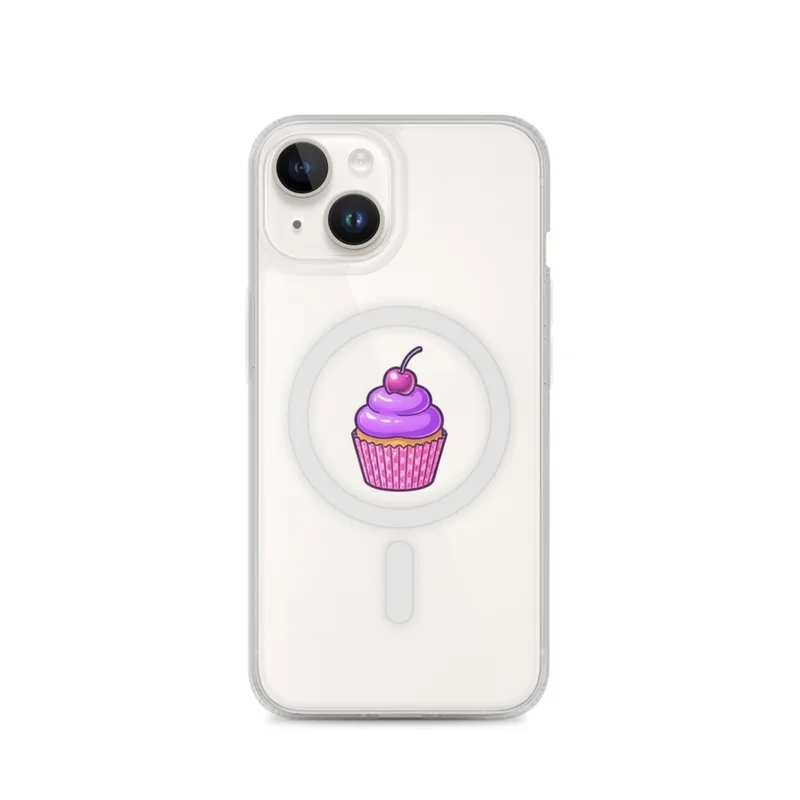 Purple Cupcake With A Cherry MagSafe Clear Phone Case, iPhone 14, 15, 16 and 17 case, cute dessert art, kitchen decor, gift for dessert lovers