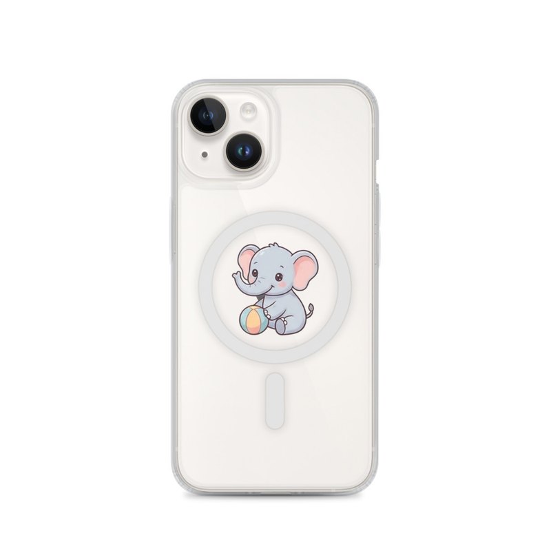 Baby Elephant MagSafe Clear Case, iPhone 14, 15, 16 and 17 case, cute safari leaves, baby shower gift, new parent gift