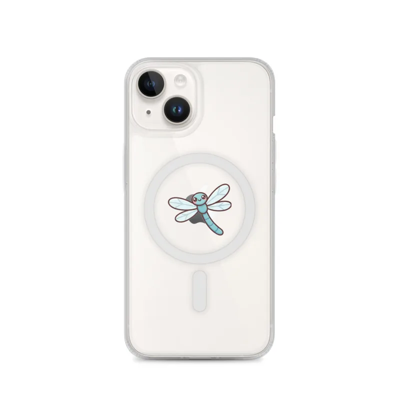 Teal dragonfly MagSafe clear phone case, iPhone 14, 15, 16 and 17 case, kawaii insect art, transparent cartoon design, nature lover gift