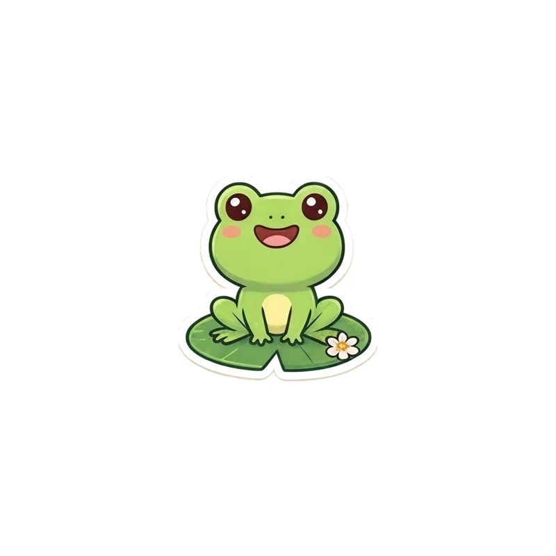 Frog With A Lily Flower Fridge Magnet, kawaii pond frog, cottagecore decor, gift for frog lovers