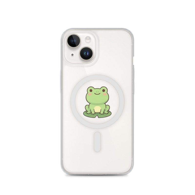 Little Green Frog MagSafe Clear Phone Case, iPhone 14, 15, 16 and 17 case, Cozy Critters frog design, everyday phone gift