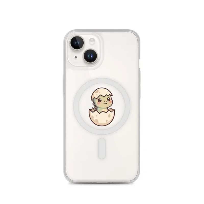 Hatchling In An Egg MagSafe Clear Phone Case, iPhone 14, 15, 16 and 17 case, kawaii dinosaur, kids room decor, gift for dino fans