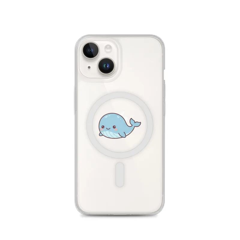 Little Blue Whale MagSafe Clear Phone Case, iPhone 14, 15, 16 and 17 case, kawaii ocean style, transparent cover, birthday gift, sea animal lovers