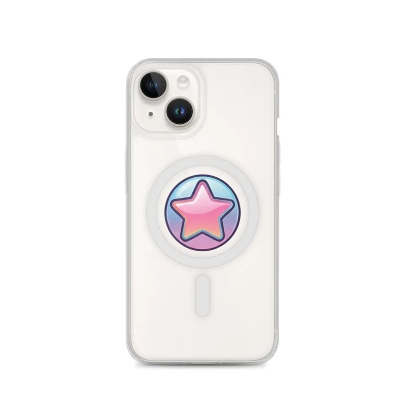 Holographic Star Badge MagSafe Clear Phone Case, iPhone 14, 15, 16 and 17 case, y2k icon, room decor, gift for y2k fans