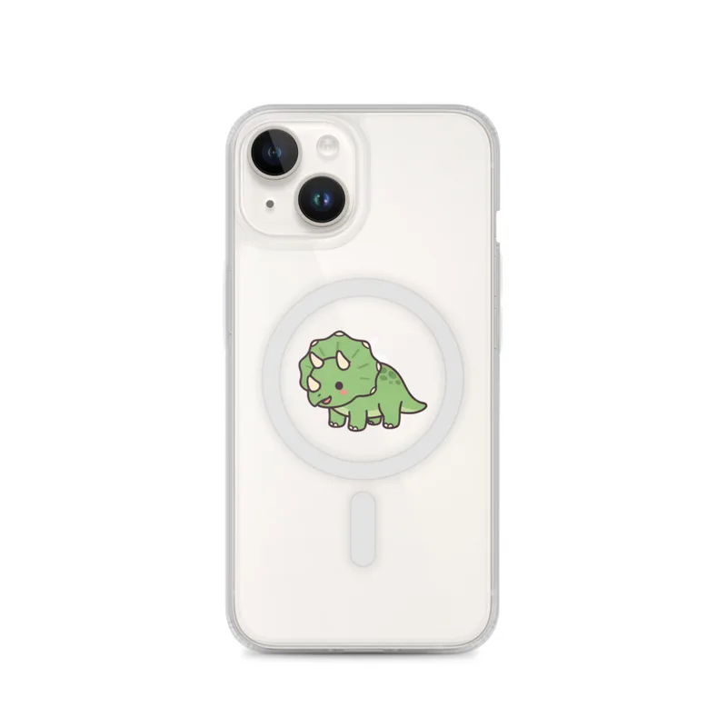 Little Triceratops MagSafe Clear Phone Case, iPhone 14, 15, 16 and 17 case, kawaii dinosaur, kids room decor, gift for dino fans