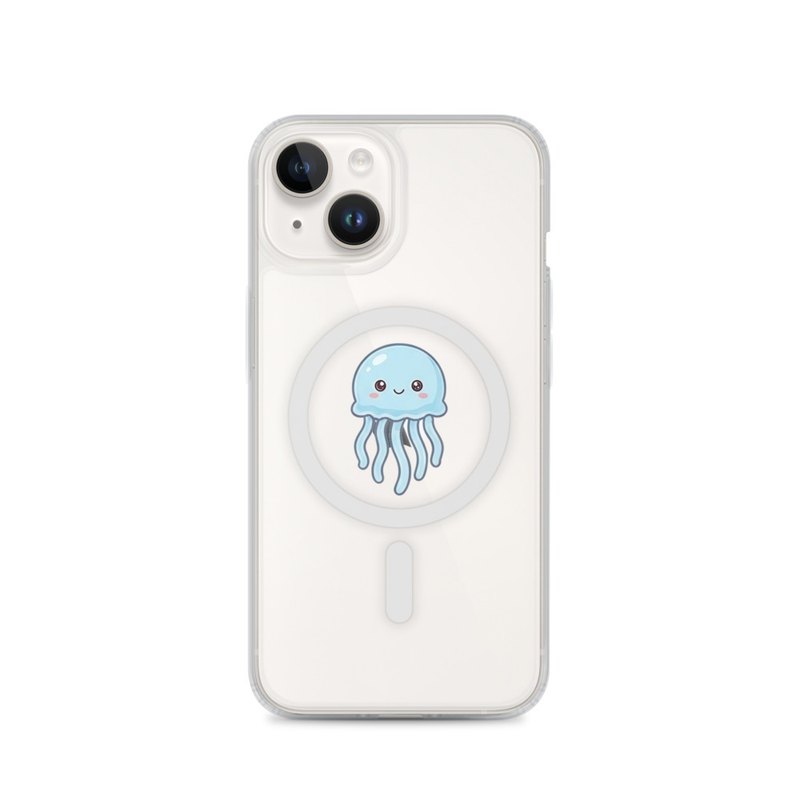 Blue Jellyfish iPhone 14, 15, 16 and 17 MagSafe clear case, ocean-inspired phone accessory, beach day companion, gift for seaside readers