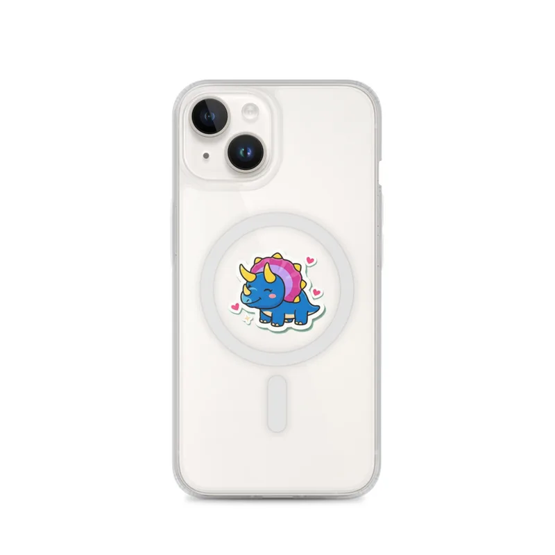 Brachiosaurus With Leaves MagSafe Clear Phone Case, iPhone 14, 15, 16 and 17 case, kawaii long-neck dinosaur, gift for dino fans