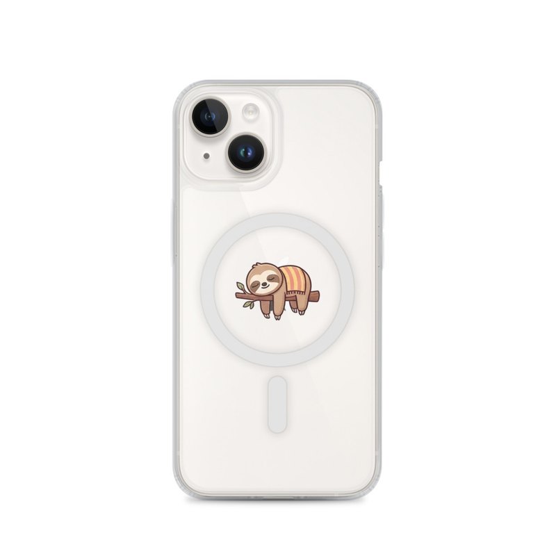 Sleepy Sloth MagSafe Clear iPhone 14, 15, 16 and 17 Case, dreamy cloud phone cover, cozy gift for sloth lovers