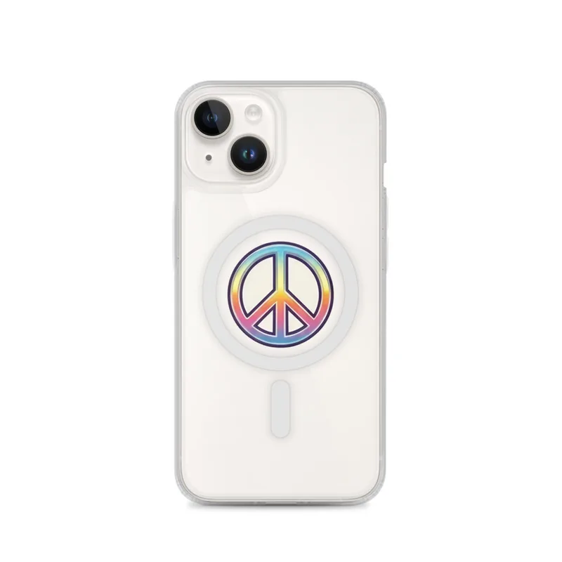 Rainbow Peace Sign MagSafe Clear Phone Case, iPhone 14, 15, 16 and 17 case, y2k icon, room decor, gift for y2k fans