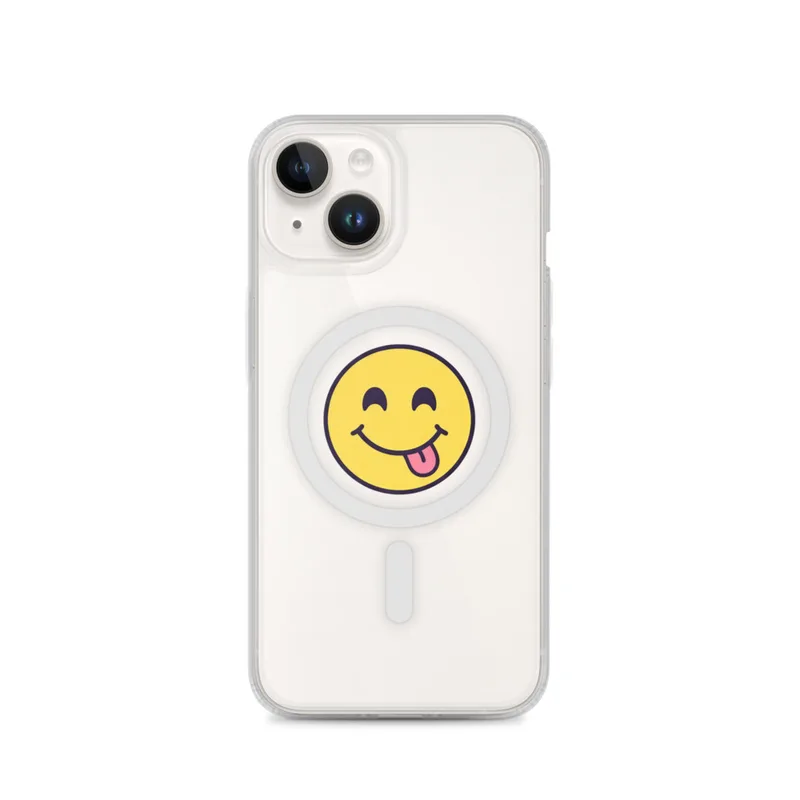 Tongue Out Smiley MagSafe Clear Phone Case, iPhone 14, 15, 16 and 17 case, y2k icon, room decor, gift for y2k fans