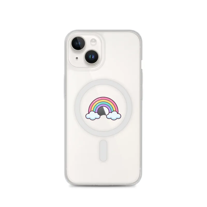 Rainbow And Clouds MagSafe Clear Phone Case, iPhone 14, 15, 16 and 17 case, y2k icon, room decor, gift for y2k fans