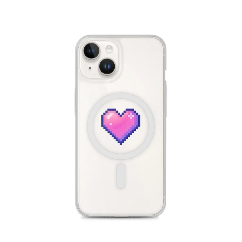 Pixel Heart MagSafe Clear Phone Case, iPhone 14, 15, 16 and 17 case, y2k icon, room decor, gift for y2k fans
