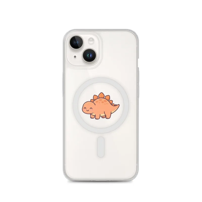 Orange Stegosaurus MagSafe Clear Phone Case, iPhone 14, 15, 16 and 17 case, kawaii dinosaur, kids room decor, gift for dino fans